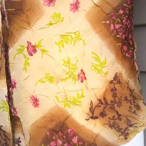 Blouse Chiffon Sheer Button Front 3/4 Length Sleeves Boho Patchwork Look… - Picture 14 of 16